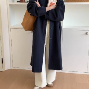 Simple Temperament Lapel Loose Long Trench Coat