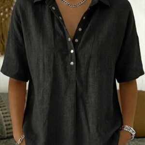 Summer Short-Sleeved Shirt Button Pullover Top Fashion Casual Women'S Clothing