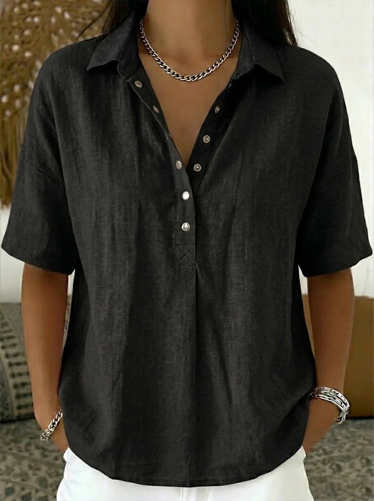 Summer Short-Sleeved Shirt Button Pullover Top Fashion Casual Women'S Clothing