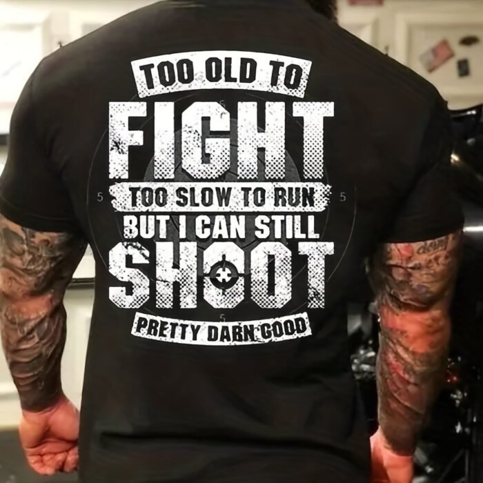 Large Size Men's Combat Shooting Pattern Printed T-shirt, Summer Fashionable Short Sleeved T-shirt, Suitable For Tall And Sturdy Men