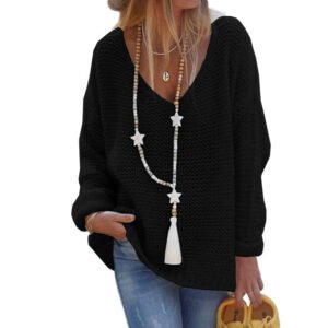 V-Neck Long Sleeve Knit Top