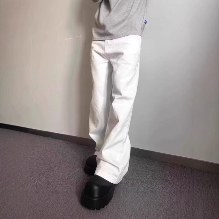 High-grade Loose Straight Wide Leg American High Street White Jeans Men - Image 4