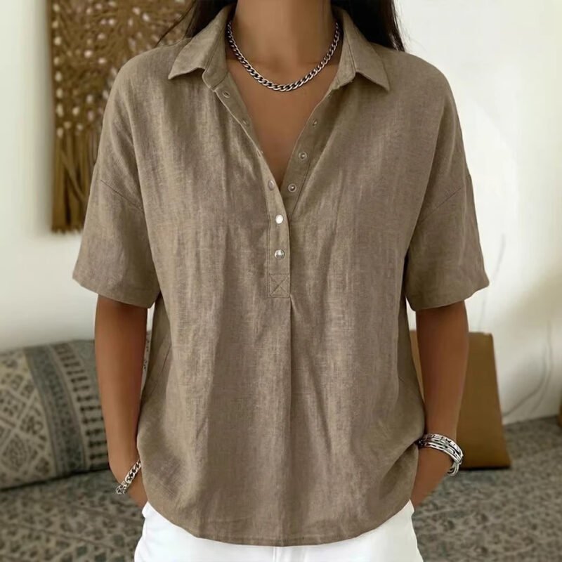Summer Short-Sleeved Shirt Button Pullover Top Fashion Casual Women'S Clothing