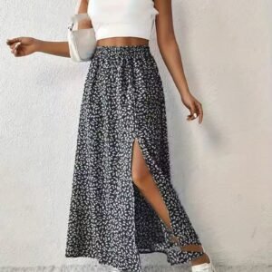Women'S Fashionable With Side-Slit Printed Skirt