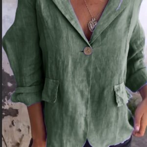 0E736Fa3-6E90-434D-Aaa4-40B5Fb10D6B5.Jpg Women'S Elegant Fashion Loose Solid Color Buttons Cotton And Linen Suit Jacket
