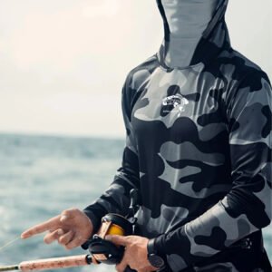 Fishing Hoodie Face Mask Neck Cover Sailing Shirt Summer Men Long Sleeve Sun Protection Hunting Jersey Camisa De Pesca Performance Fish Gear Beach Tops Wear Climbing Uniform
