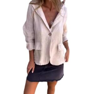 105Bfeb7-E8B1-4A95-Afa6-5Bf58A4463Ac.jpg Women'S Elegant Fashion Loose Solid Color Buttons Cotton And Linen Suit Jacket