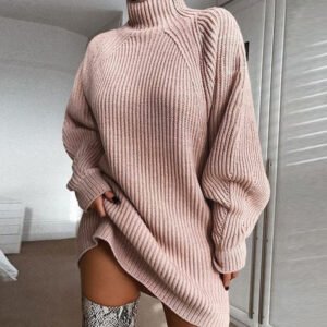 1165884312107.Jpg Solid Turtleneck Long Sweater Winter Warm Women Sweater Dress