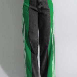 11Dc1F8F-51Cf-490A-85B6-4823B7414C83.Jpg 2024 Fashion Casual High Waist Elastic Straight Leg Trousers Three Stripe Patchwork Denim Wide Leg Pants Streetwear