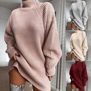 1286533932712.Jpg Solid Turtleneck Long Sweater Winter Warm Women Sweater Dress
