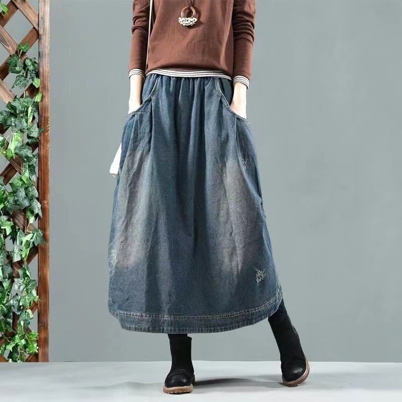131779E6-D995-428F-974F-78945E836Bec.jpg Vintage Denim Skirt Women'S Elegant Long Dress Loose Skirt Women'S