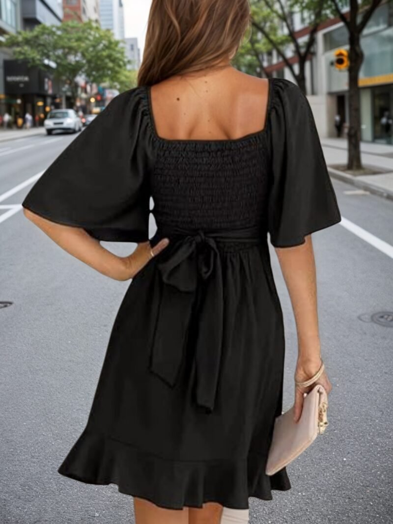 Lightweight Black Ruffled Hem Dress  Women'S Flowy Mini Dress For Spring Summer Vacation