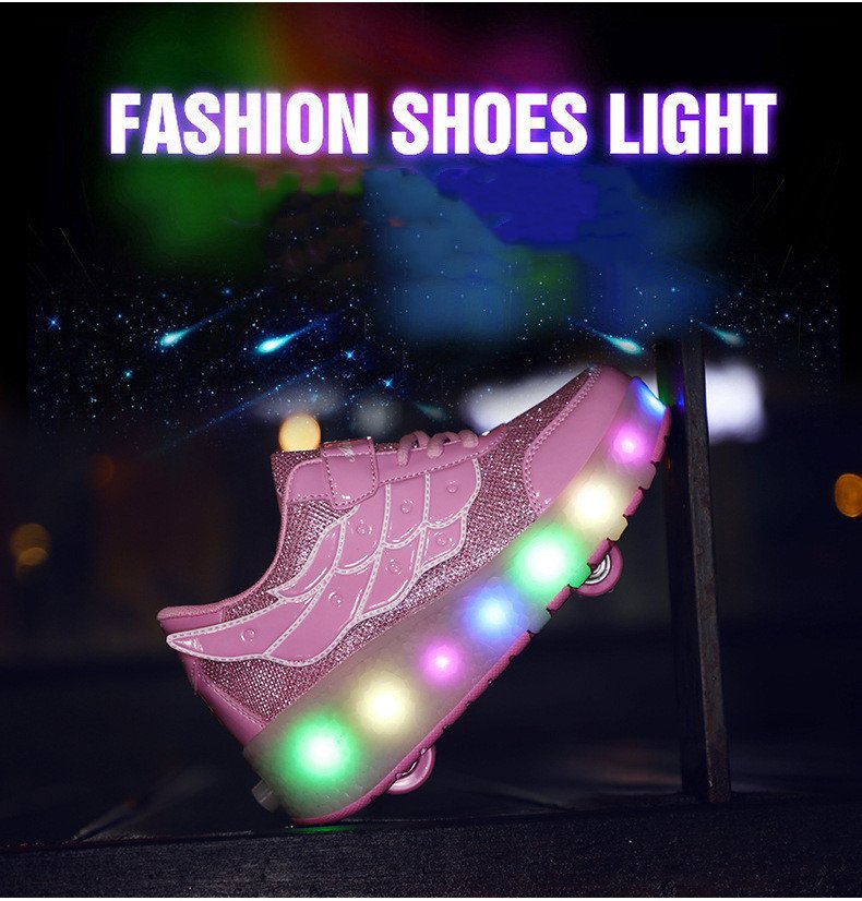 Children'S Walking Shoes Teenage Roller Skates Double Wheel Charging Lamp Skates Flying Roller Skates Sports Wheels Shoes