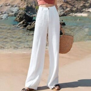 Loose And Thin Cotton And Linen Women'S Drape High-Waist Straight Long Pants