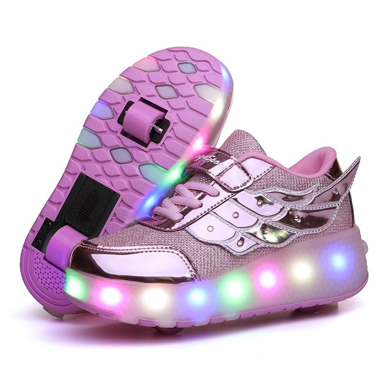 Children'S Walking Shoes Teenage Roller Skates Double Wheel Charging Lamp Skates Flying Roller Skates Sports Wheels Shoes