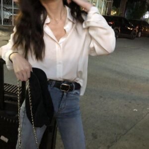 Long Sleeve White Shirt Women'S Blouse Chiffon Professional