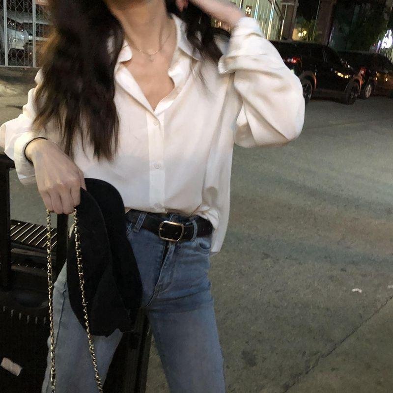 Long Sleeve White Shirt Women'S Blouse Chiffon Professional