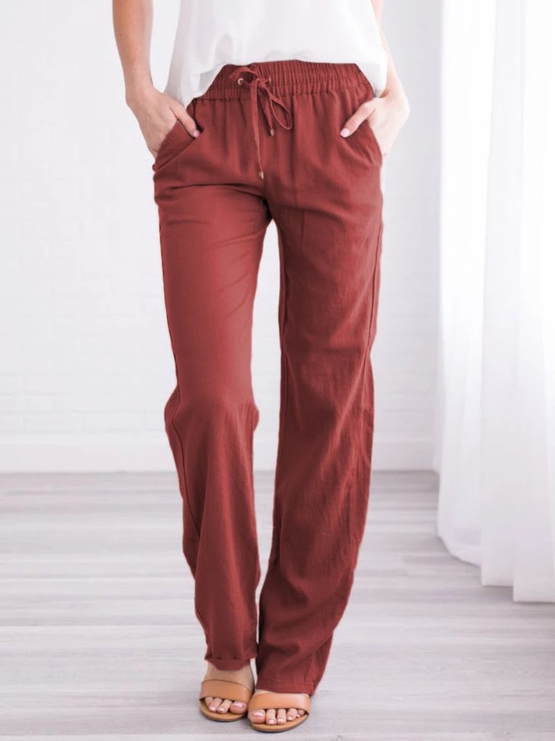 1617184242870.Jpg Women'S Solid Color Loose Elastic Waist Casual Trousers