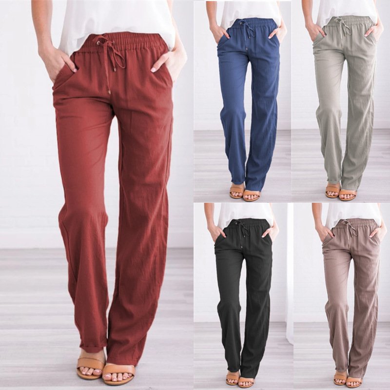 1617184243176.Jpg Women'S Solid Color Loose Elastic Waist Casual Trousers