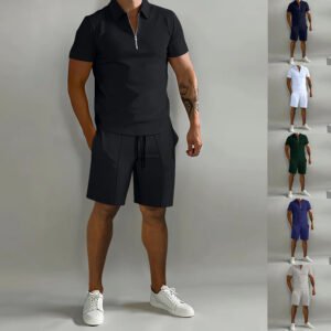 Men'S Shorts Suits Summer Short-Sleeved Polo Shirts And Drawstring Short Pants Fashion Set