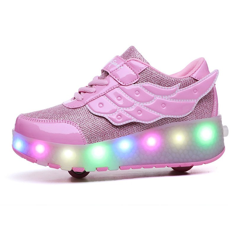 Children'S Walking Shoes Teenage Roller Skates Double Wheel Charging Lamp Skates Flying Roller Skates Sports Wheels Shoes