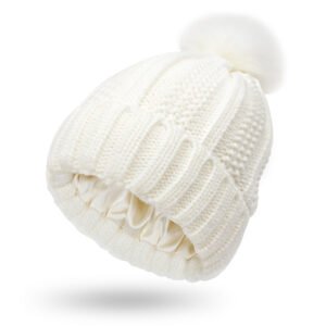 175Ad179-47Bb-4C34-820C-E5551Bee5F0A.jpg Fashion Stretchy Satin Lined Skull Knit Hats Beanie Hat For Women Faux Fur Pom Pom Hat Winter Keep Warming Beanie Hat