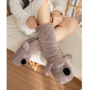 Cute Cartoon Dog Floor Socks Winter Warm Non-Slip Plush Socks For Women