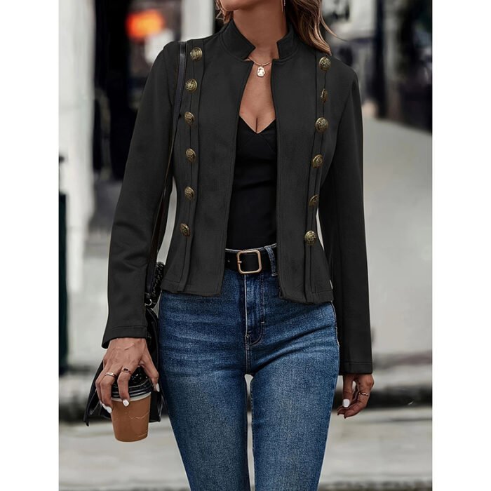 Women's Faux Suede Blazer - Long Sleeve Notch Lapel Open Front Jacket, Casual Business Office Blazer - Image 3