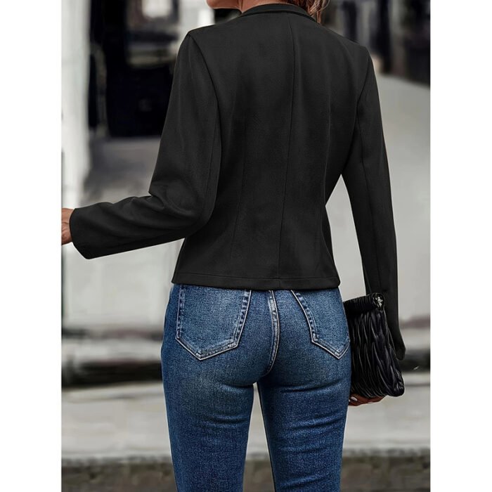 Women's Faux Suede Blazer - Long Sleeve Notch Lapel Open Front Jacket, Casual Business Office Blazer - Image 7