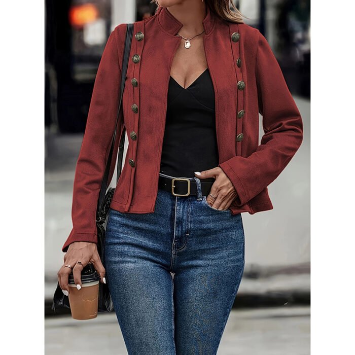 Women's Faux Suede Blazer - Long Sleeve Notch Lapel Open Front Jacket, Casual Business Office Blazer - Image 4