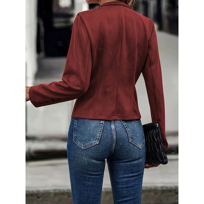 Women's Faux Suede Blazer - Long Sleeve Notch Lapel Open Front Jacket, Casual Business Office Blazer - Image 5
