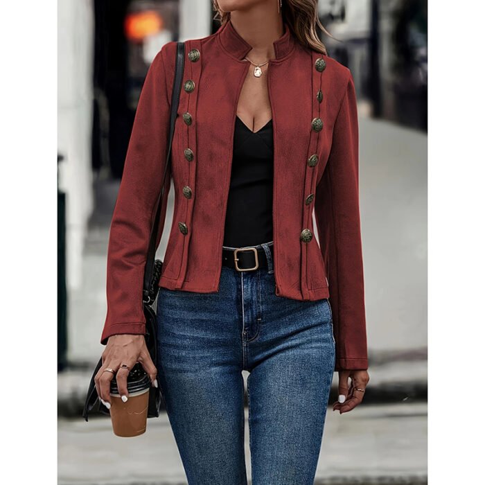 Women's Faux Suede Blazer - Long Sleeve Notch Lapel Open Front Jacket, Casual Business Office Blazer - Image 6