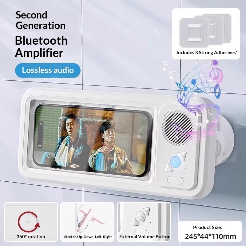 1B7188E9-B32C-4Aba-Bcee-1Bf1F044Fc33_Trans.jpeg Bathroom Waterproof Mobile Phone Box Bluetooth Speaker Audio Bath Tv Stand Mobile Phone Holder 360 Degree Rotation Touch Screen
