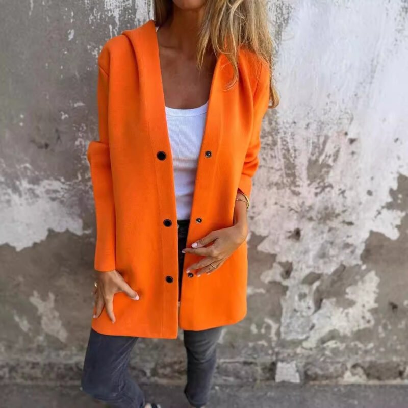 Casual Hooded Single-Breasted Cardigan Fashion Loose Solid Color Jacket Spring And Autumn Women'S Clothing