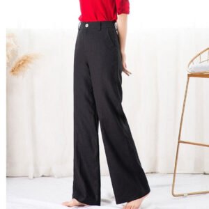 Loose And Thin Cotton And Linen Women'S Drape High-Waist Straight Long Pants