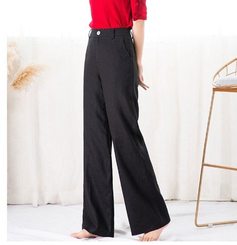 Loose And Thin Cotton And Linen Women'S Drape High-Waist Straight Long Pants
