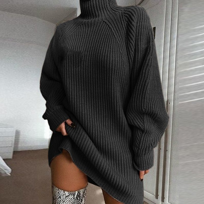 2339156717320.Jpg Solid Turtleneck Long Sweater Winter Warm Women Sweater Dress