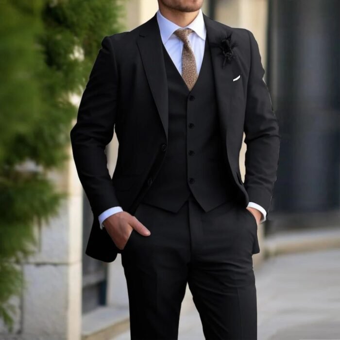Brand Classic Men Suit 3 Pieces Fashion Slim Fit Blazer Vest - Image 5