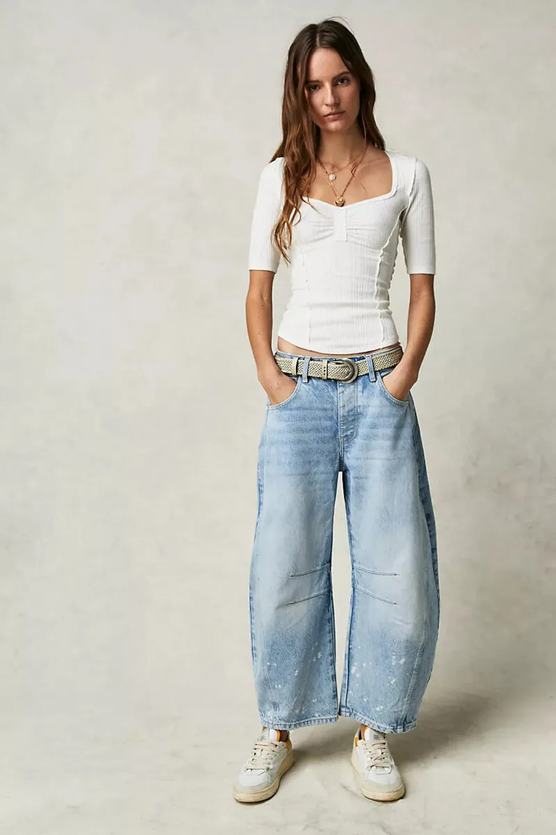 High Stretch Mid Rise Barrel Jeans