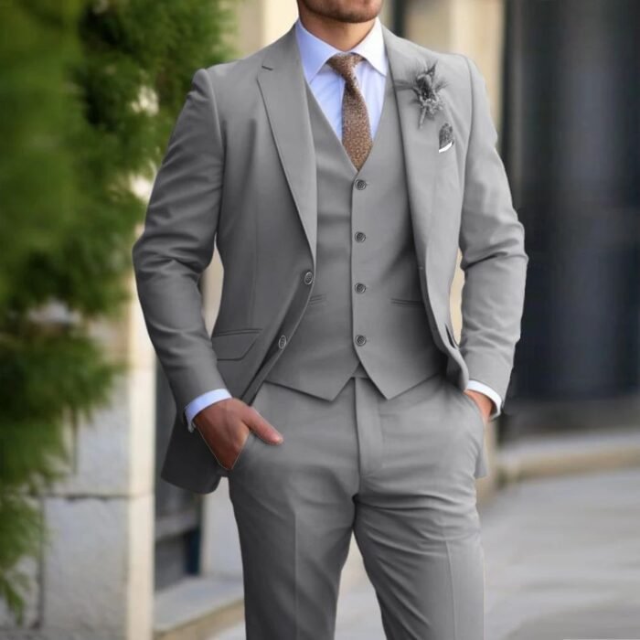 Brand Classic Men Suit 3 Pieces Fashion Slim Fit Blazer Vest - Image 4