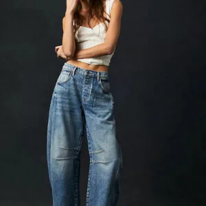 High Stretch Mid Rise Barrel Jeans