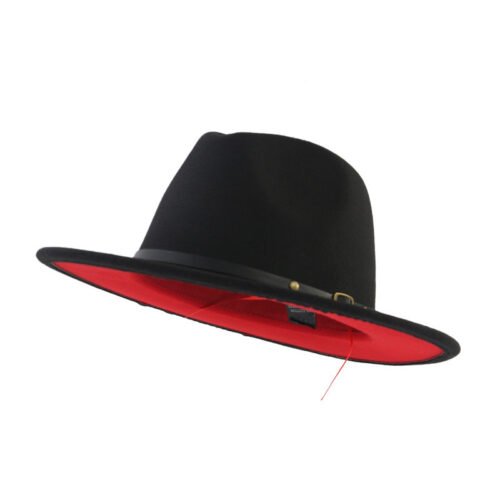 27c6e3ea-ecfb-48a6-b6f5-9cd6ffd14551.jpg European And American Popular Woolen Top Color Matching Flat Brim Fedora Jazz Hat