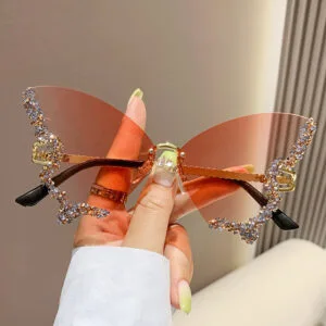 Diamond Butterfly Sunglasses – Premium Luxury Y2K Oversized Rimless Shades