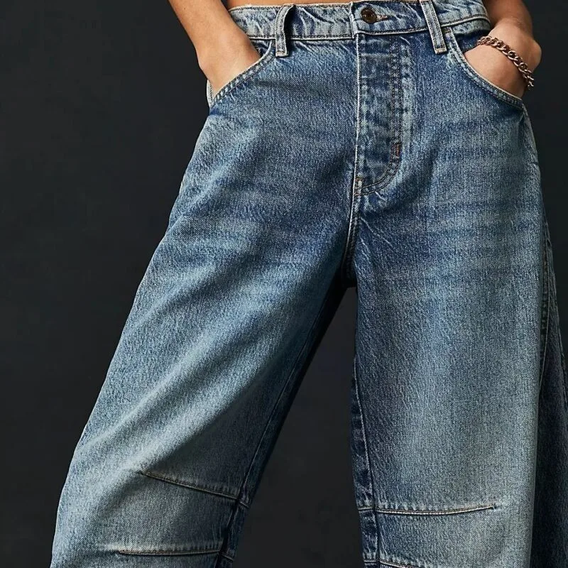 High Stretch Mid Rise Barrel Jeans