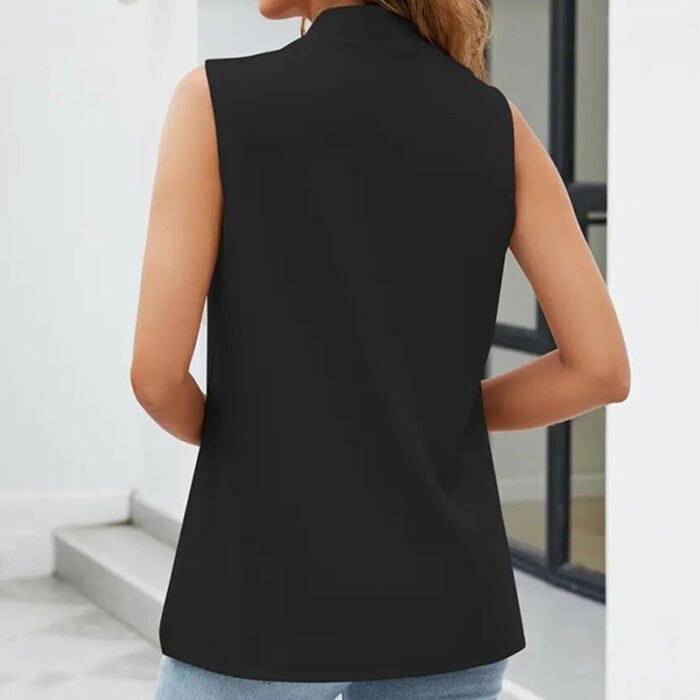 Women's Elegant Solid Sleeveless Vest Cardigan - Stand Collar Summer Outerwear - Image 7