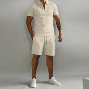 Men'S Shorts Suits Summer Short-Sleeved Polo Shirts And Drawstring Short Pants Fashion Set