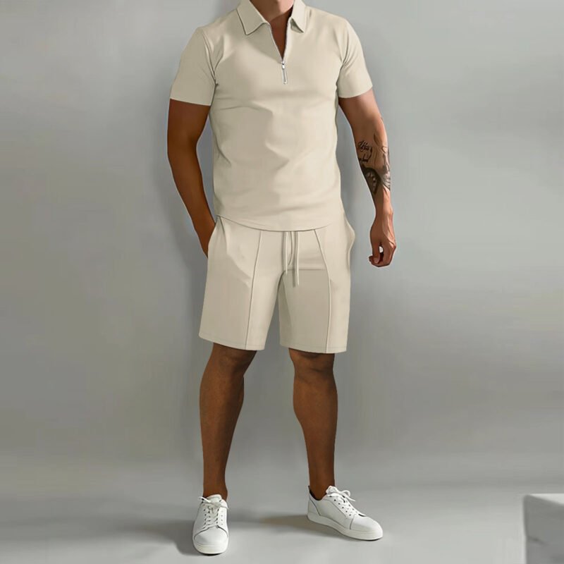 Men'S Shorts Suits Summer Short-Sleeved Polo Shirts And Drawstring Short Pants Fashion Set