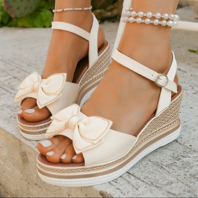 3002D8Ee-2B35-4Dd3-97B7-3Dd3Fb6Ebc28.Jpg Wedge Summer Bow Buckle Peep Toe Sandals
