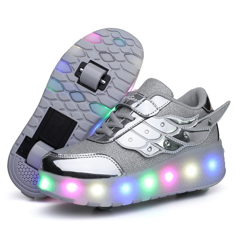Children'S Walking Shoes Teenage Roller Skates Double Wheel Charging Lamp Skates Flying Roller Skates Sports Wheels Shoes