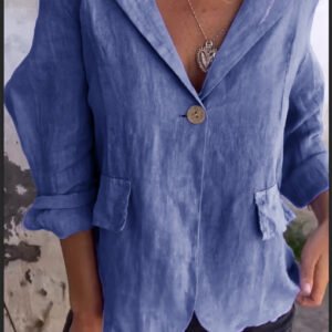 31E4B92C-6061-43Ad-Aa7F-99A8B83Cc9Af.jpg Women'S Elegant Fashion Loose Solid Color Buttons Cotton And Linen Suit Jacket